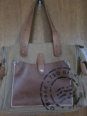 Canvas Messenger Bag with Brown Leather Front Pocket